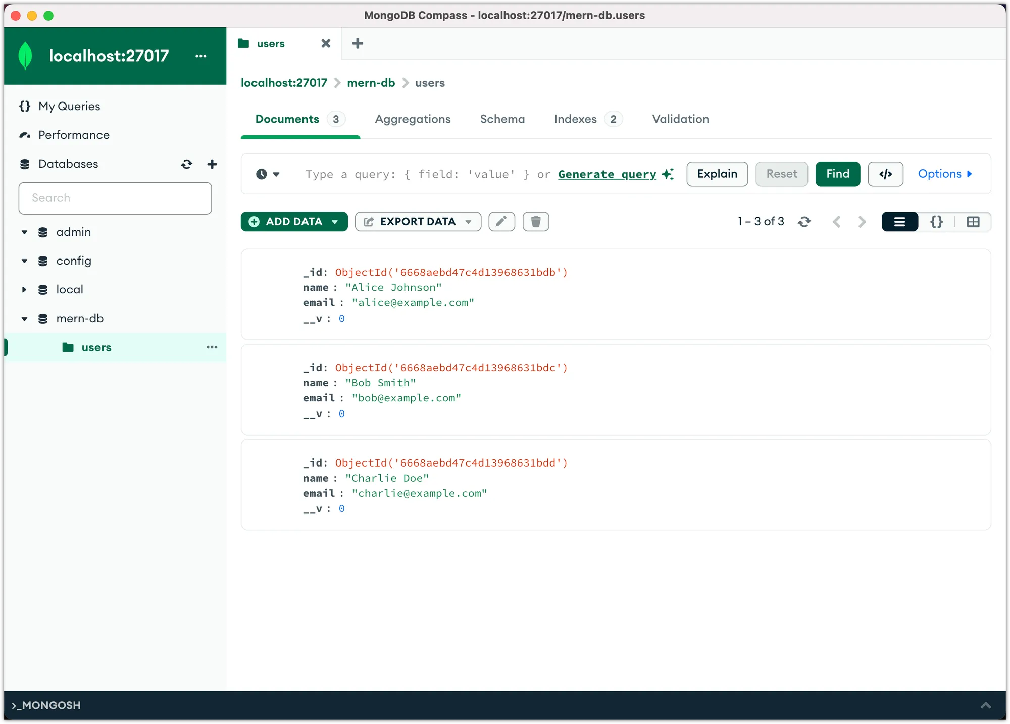 MongoDB Compass Screenshot