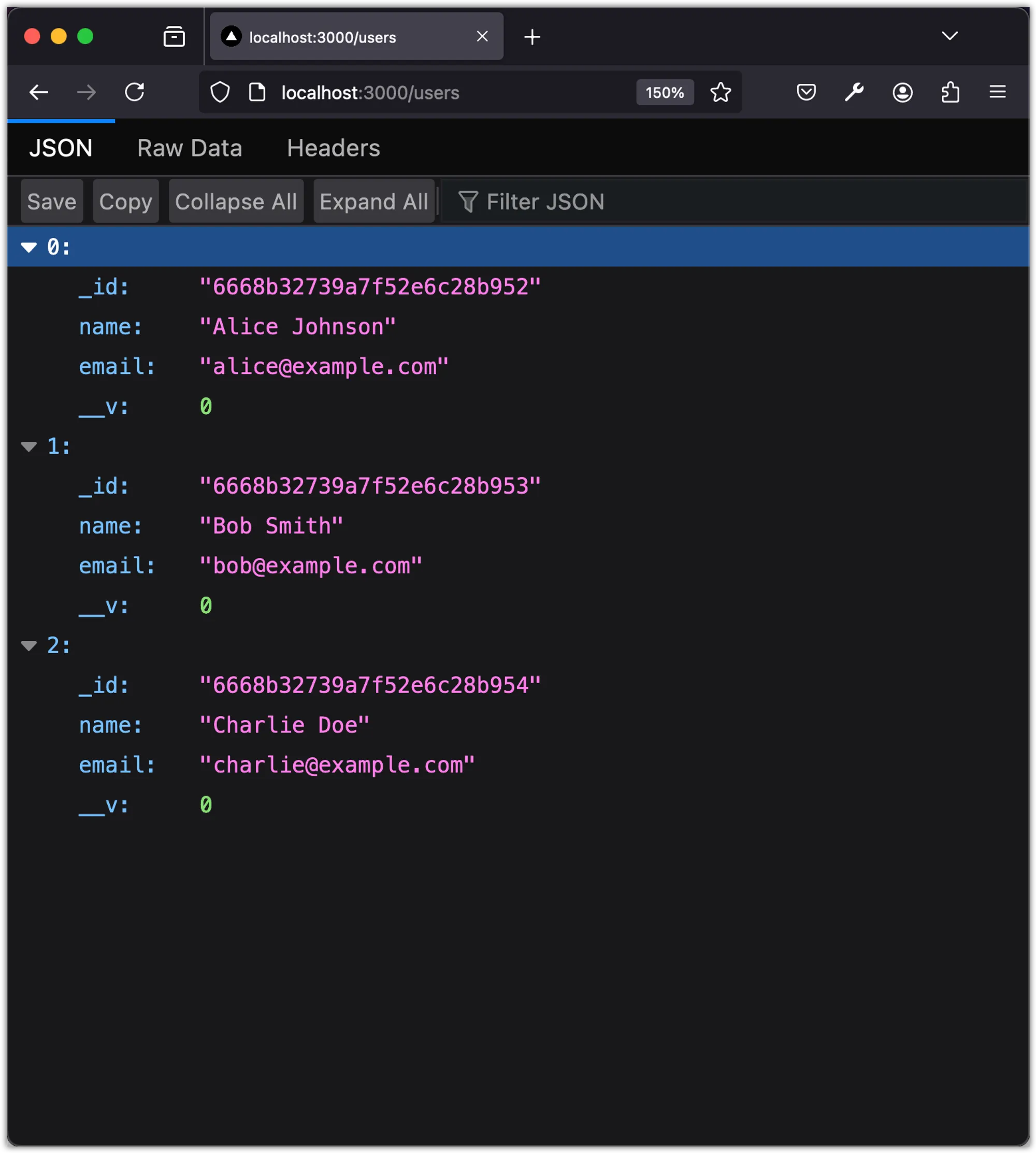 Screenshot of User Data Retrieval