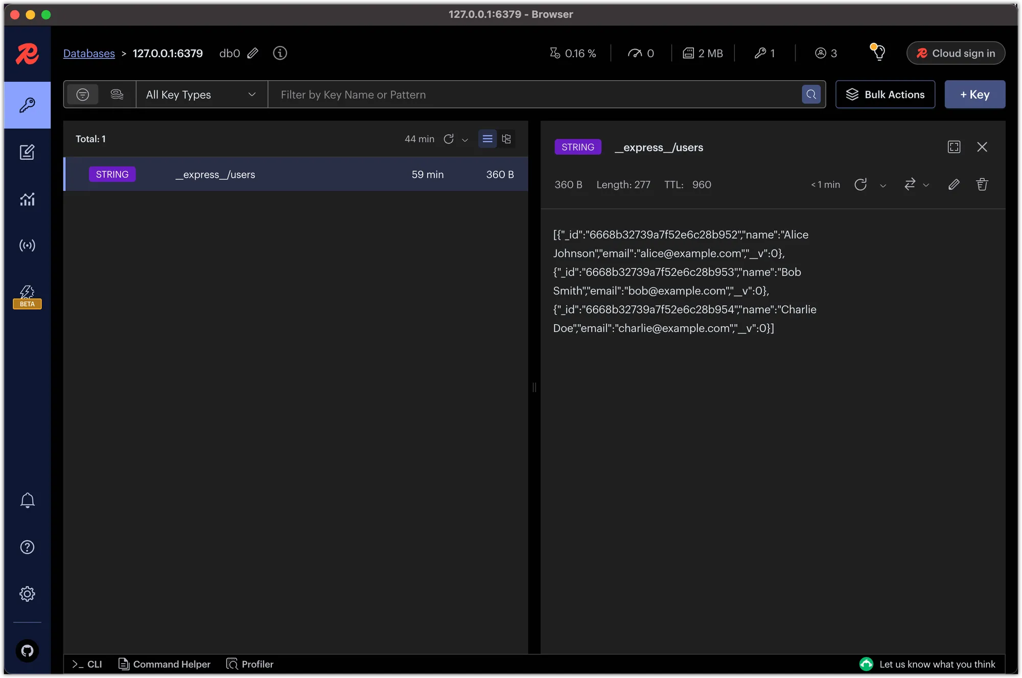 Screenshot of Redis Insight