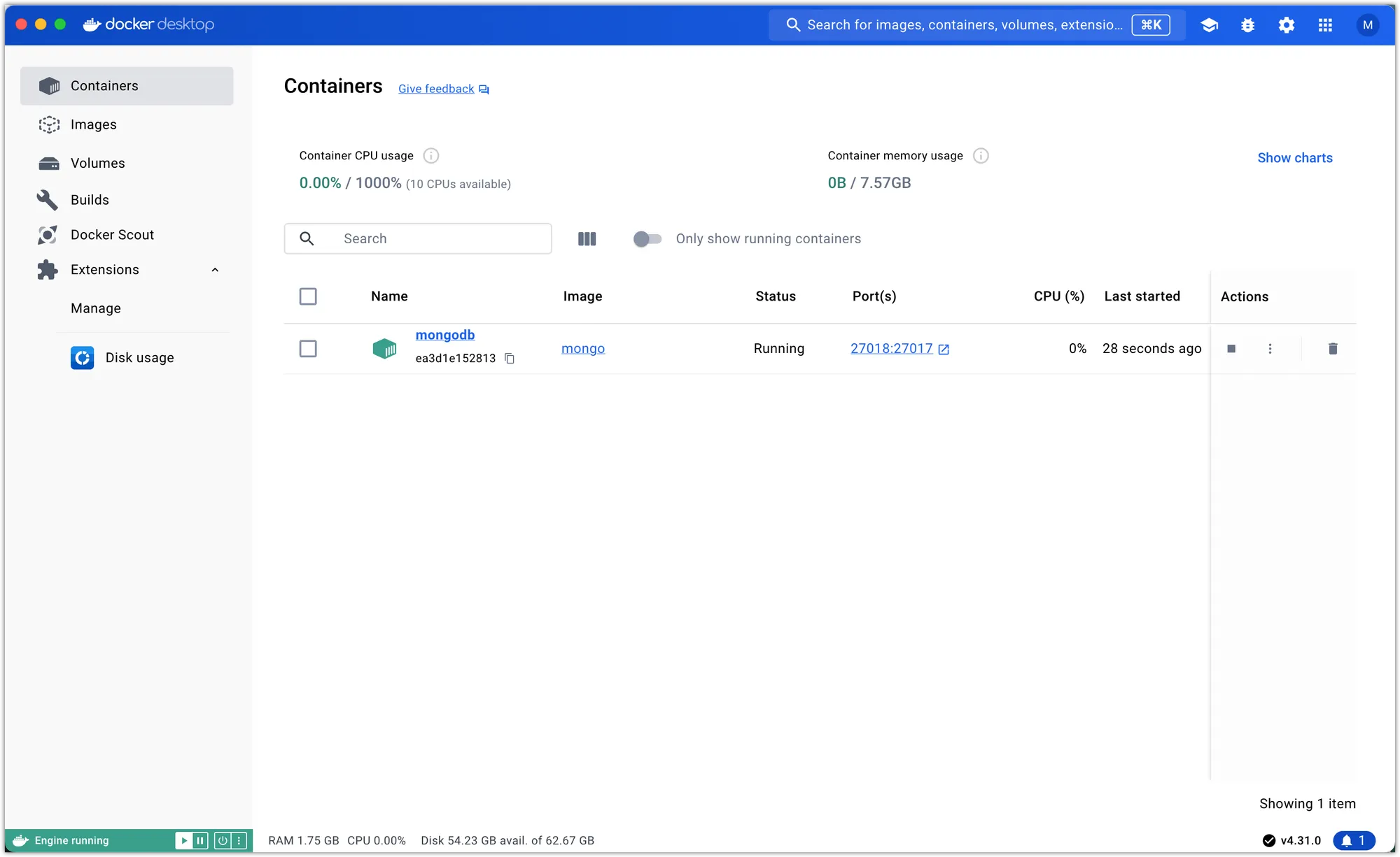 Screenshot of Docker Desktop