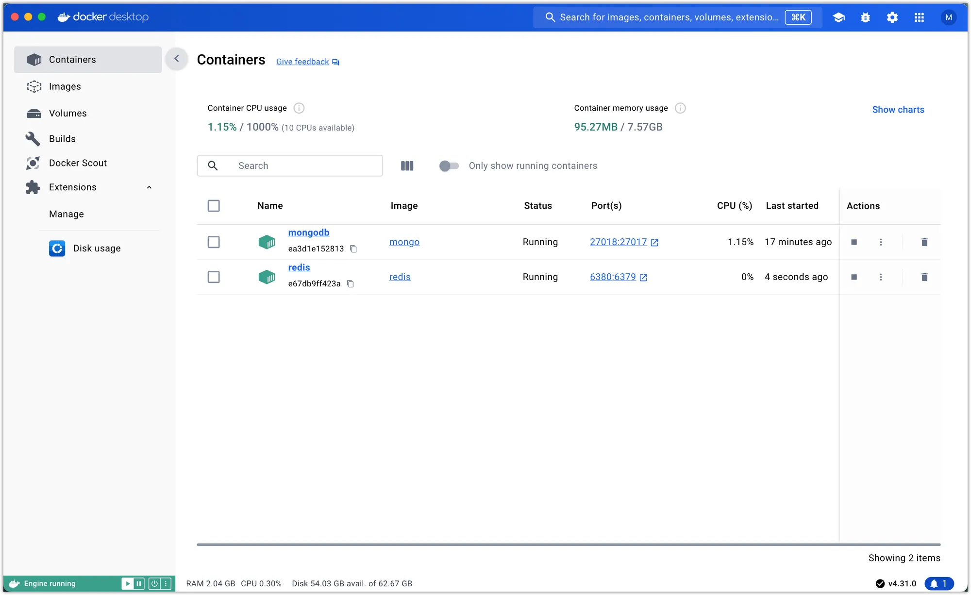 Screenshot of Docker Desktop