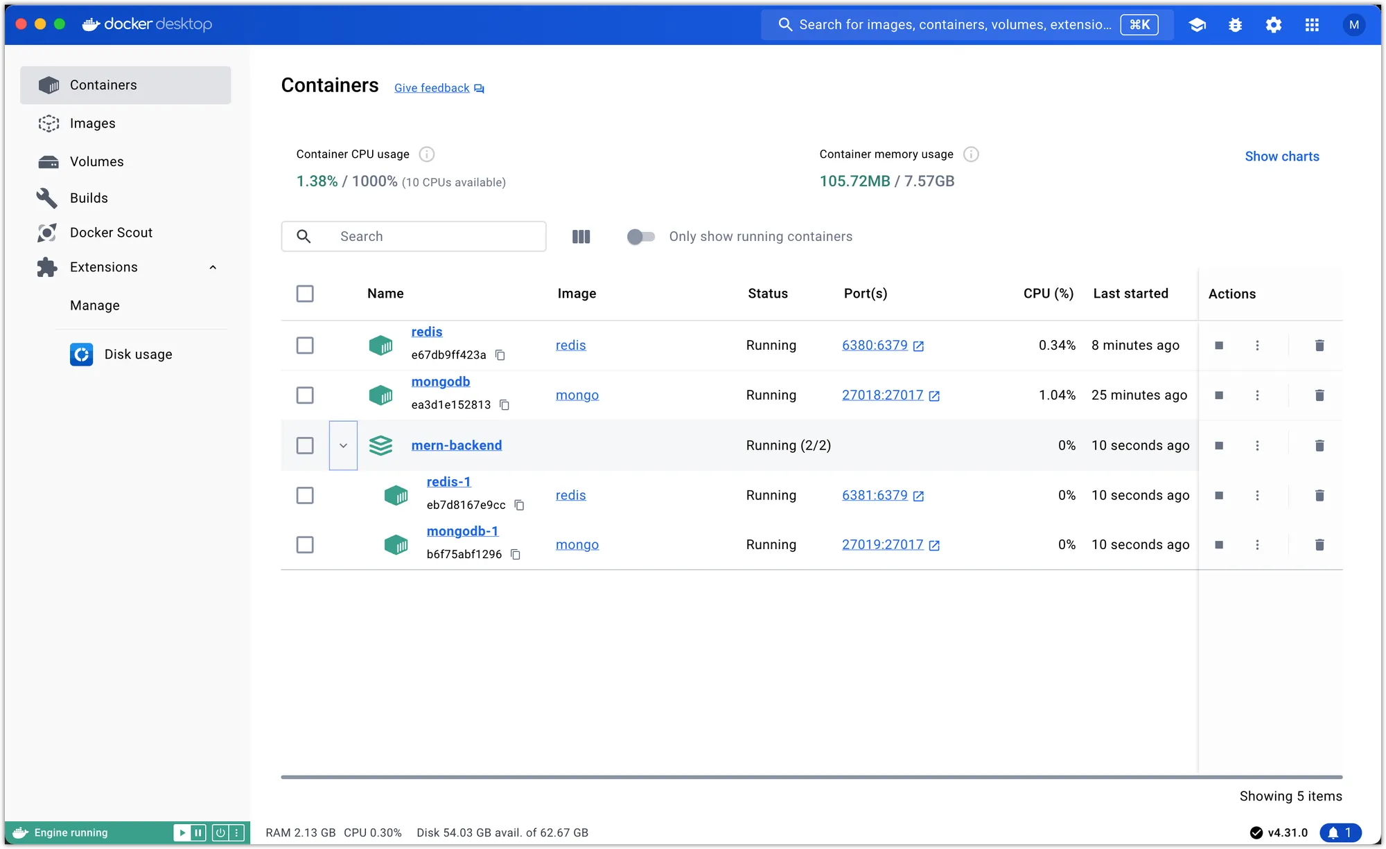 Screenshot of Docker Desktop