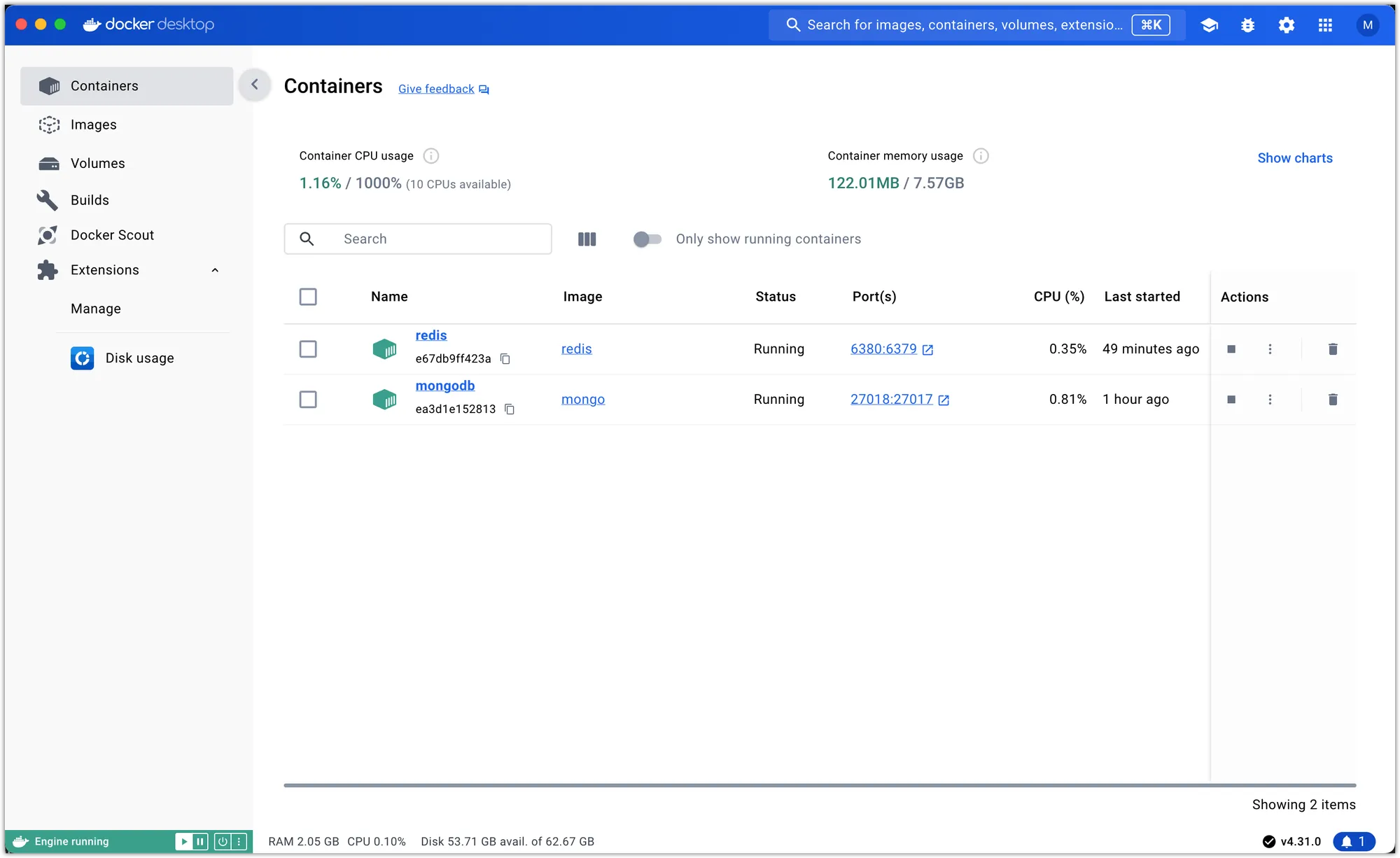 Screenshot of Docker Desktop