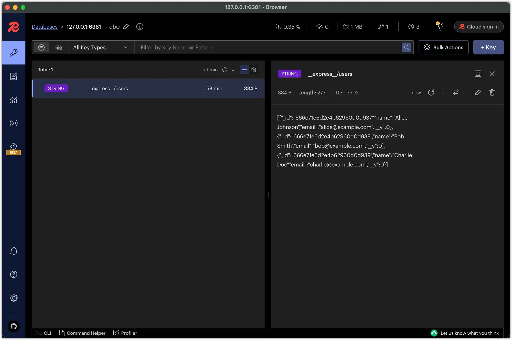 Screenshot of Redis Insight